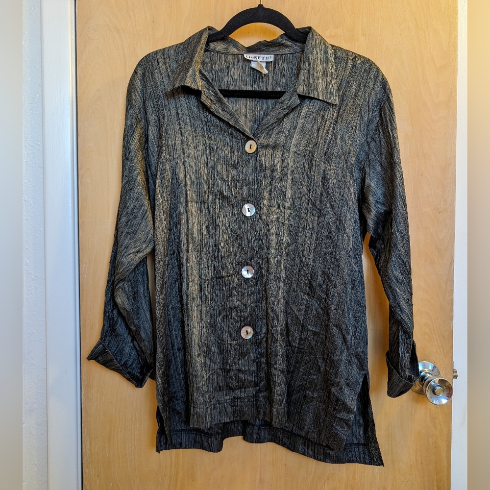 Lisbeth Vintage 90s Raw Silk Button Down Tunic Cardigan Jacket